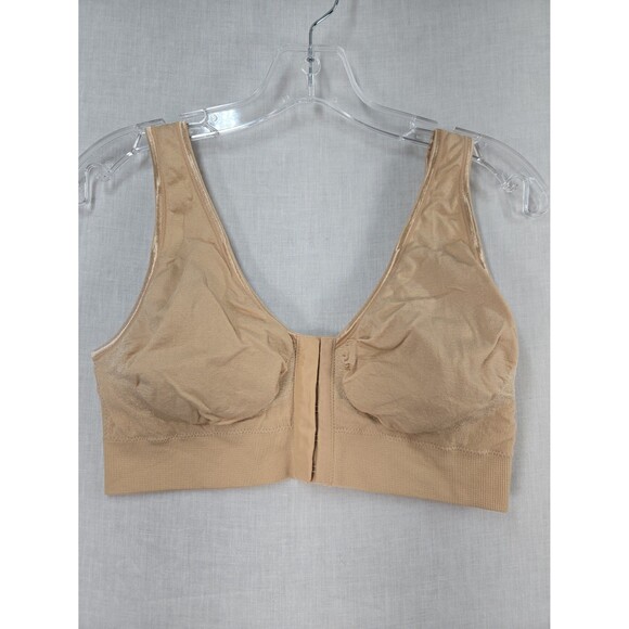 Miracle Bamboo Bra Women's 2XL Solid Beige Wire Free Front-Closure Comfort Nude - Picture 1 of 4